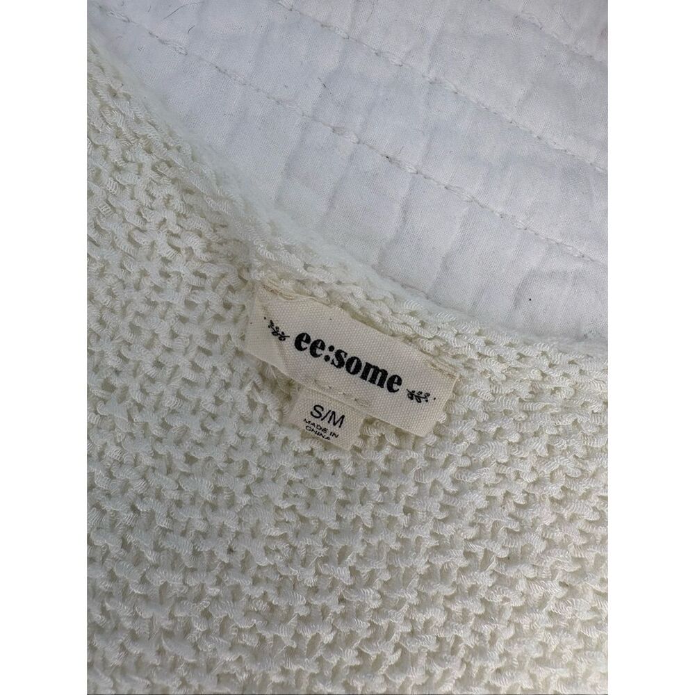 Anthropologie ee:some ivory oversized open knit v-neck sweater with dolman sleev - Picture 3 of 6
